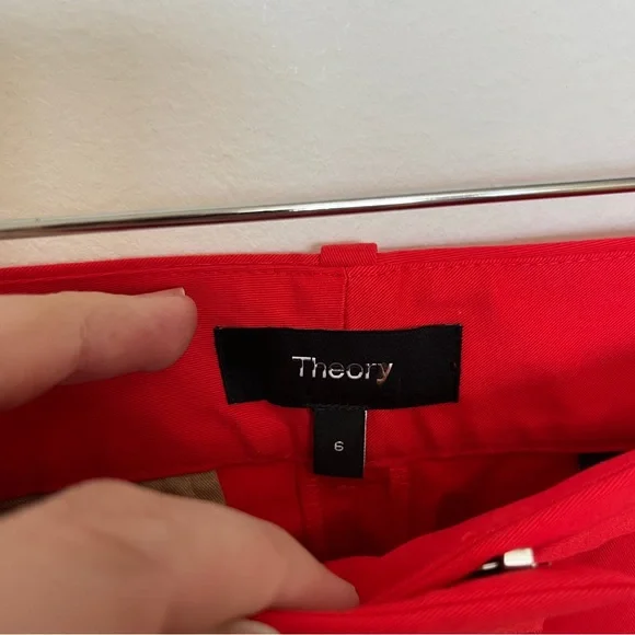 Theory Womens Red High Rise Stretch Wide Leg Pants Soft Chino NWOT Size 6 - Picture 4 of 6